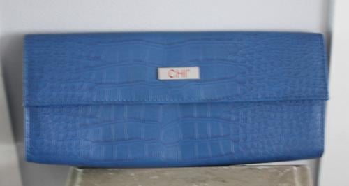 Blauw met krokodiel print clutch