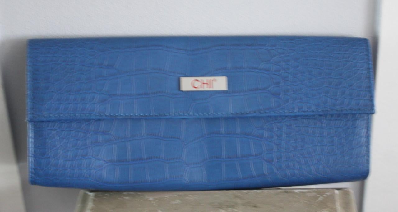 Blauw met krokodiel print clutch