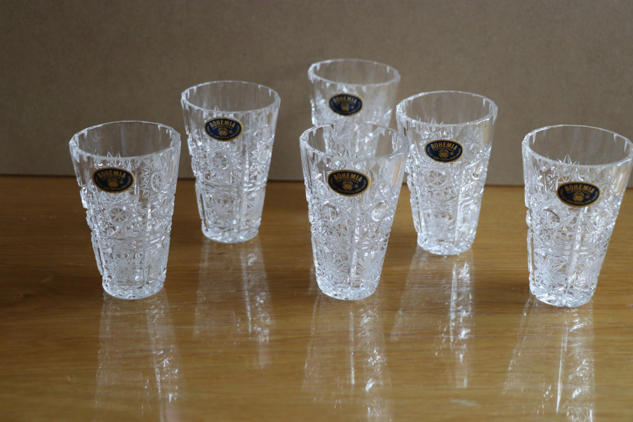 Bohemia kristal uit Tsjechoslowakije 6 Borrelglaasjes 100 ml Hoog 8,5 cm