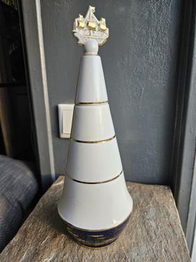 Vintage Porseleinen Fles met Gouden Details en Scheepje