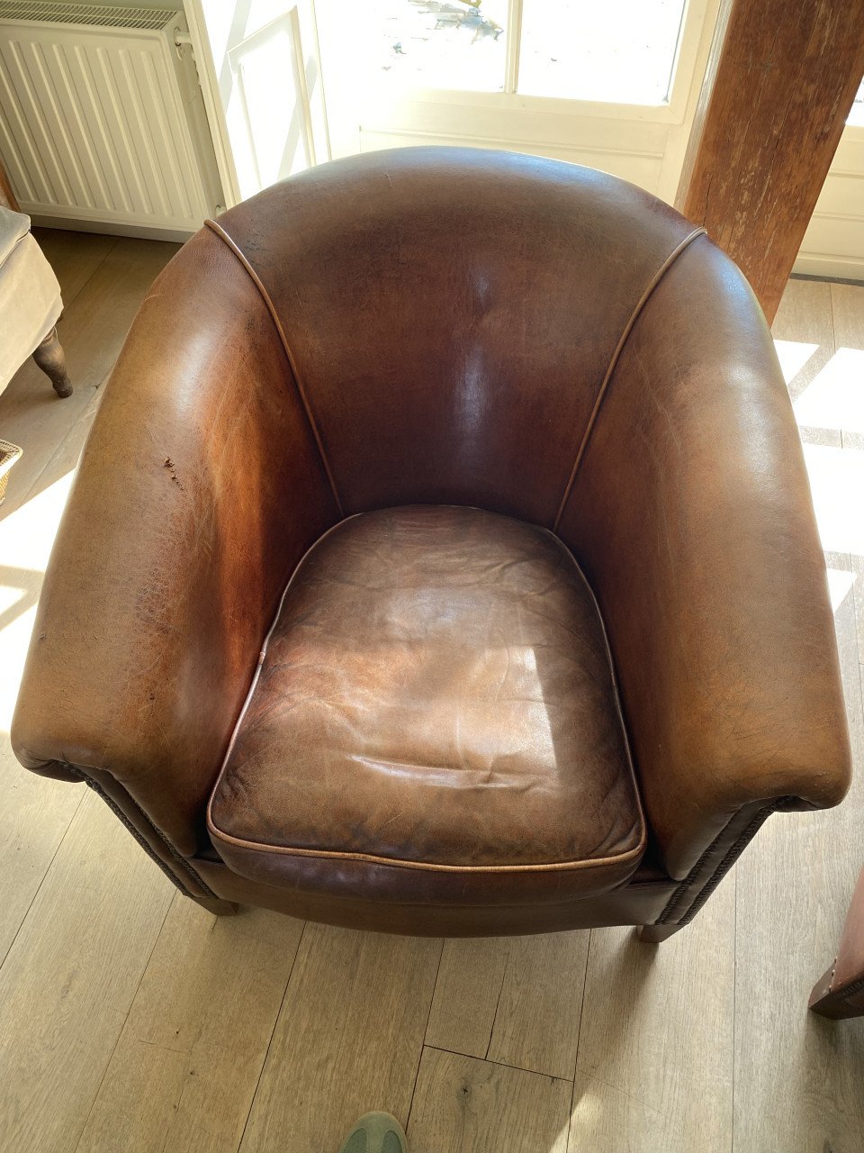 Set vintage schapenleren club fauteuils