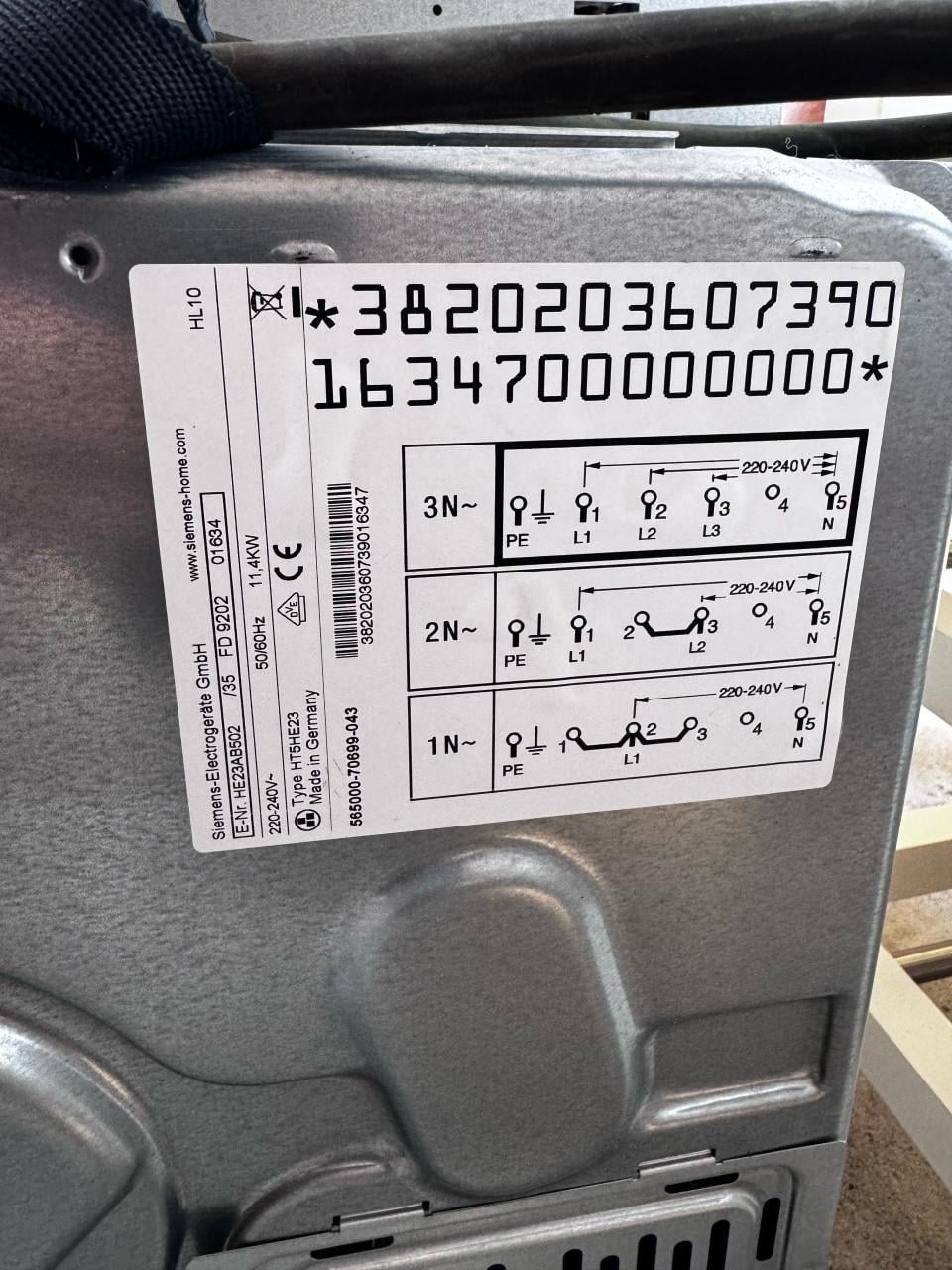 Siemens inbouw oven + keramische kookplaat set  11,4 kW  krachtstroom