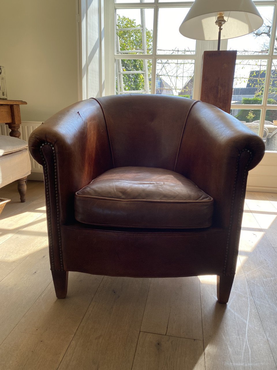 Set vintage schapenleren club fauteuils