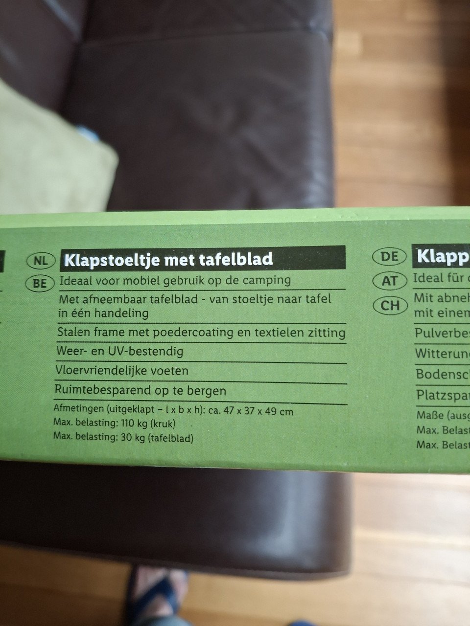 Campingklapstoeltje/voetenbankje met tafelblad