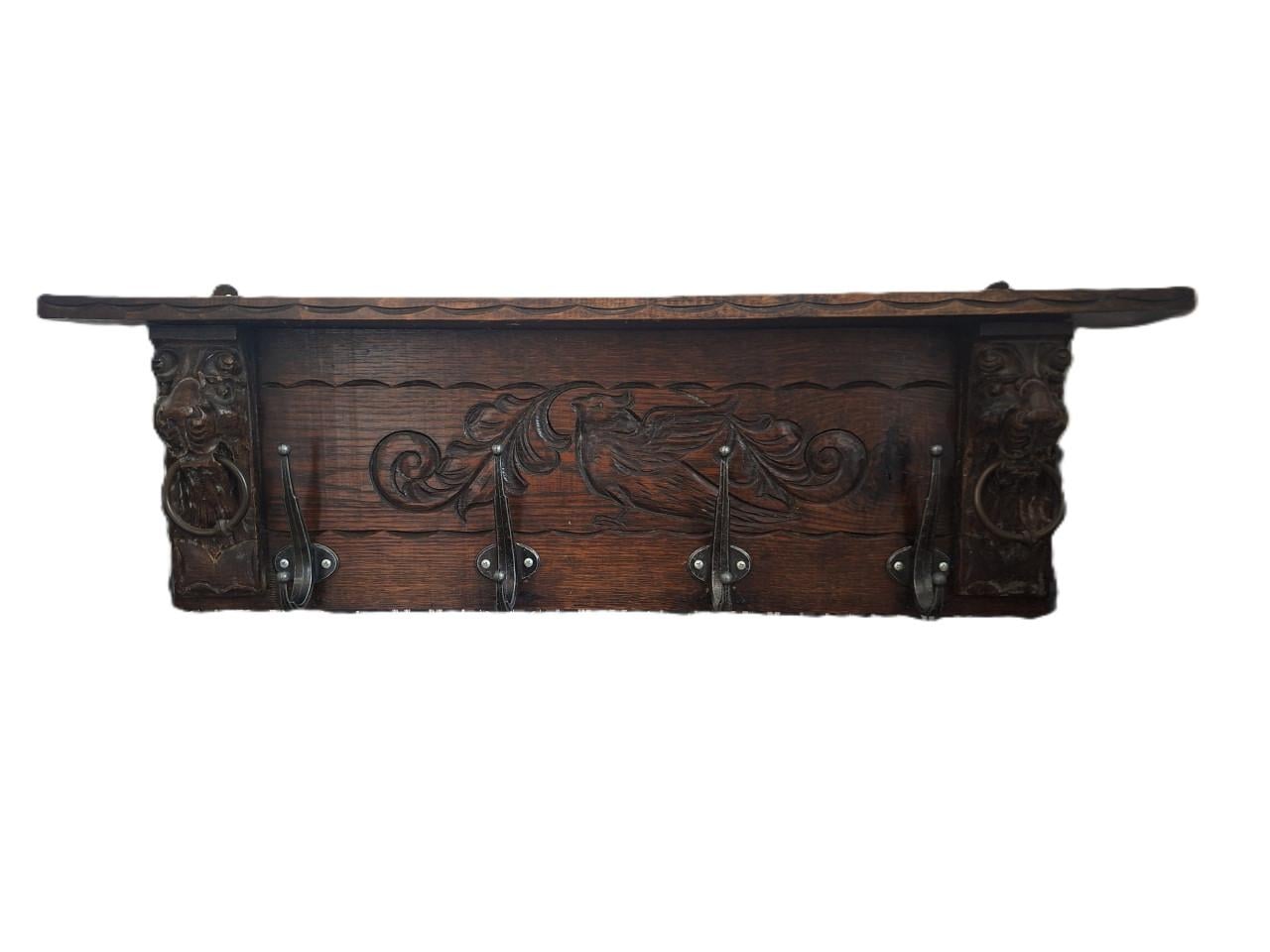 Antieke eikenhouten wandkapstok jaren 20"