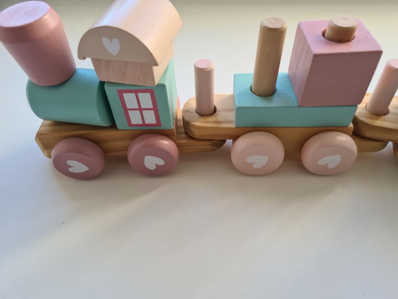 Houten blokkentrein van Little Dutch in roze en mintgroen