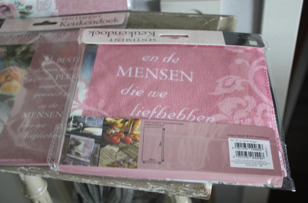 Set van 3 de zelfde pastel roze keuken handoeken
