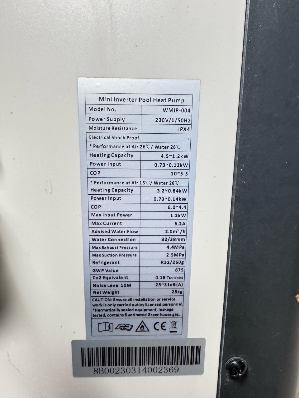 W'eau Mini Inverter 20 Plus zwembad warmtepomp - 4,5 kW