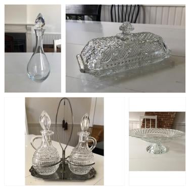 Diverse mooie brocante spulletjes van geperst glas