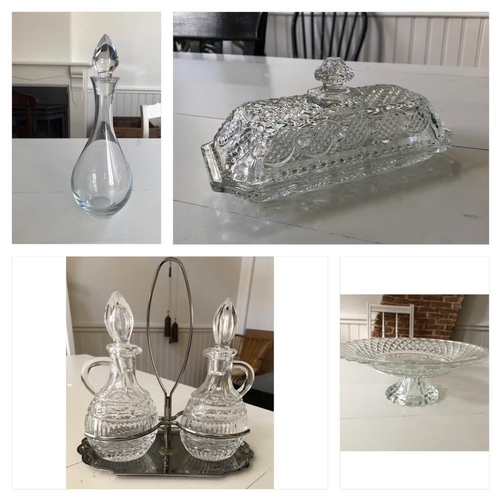 Diverse mooie brocante spulletjes van geperst glas