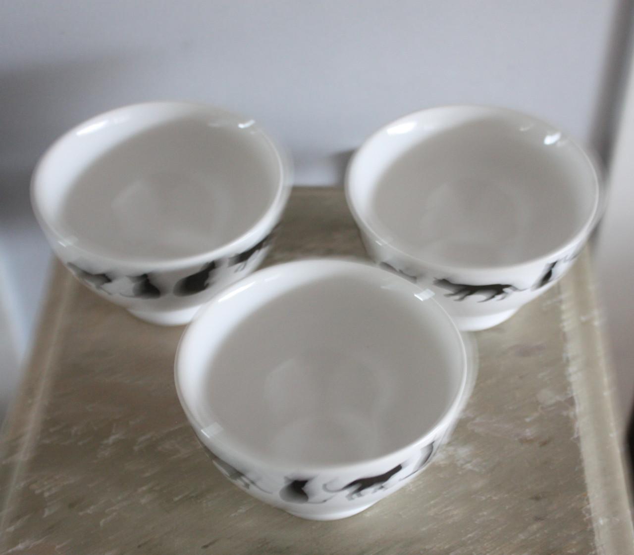 Set va 3 schaaltjes met zwarte poezen print