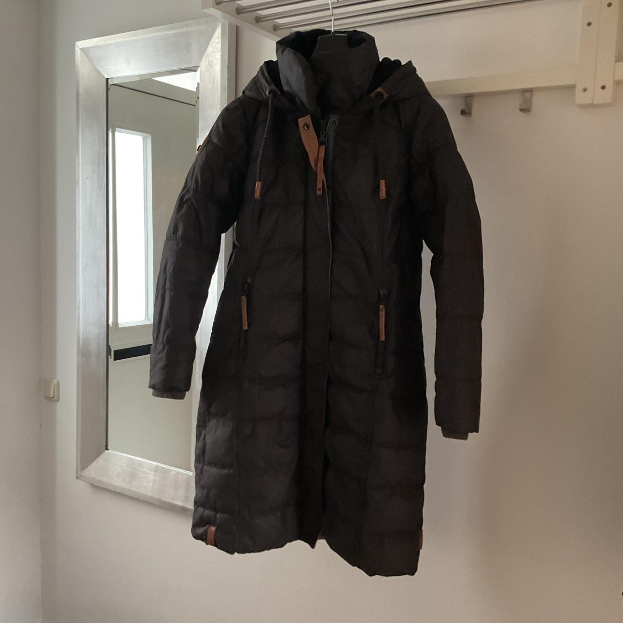 Zwarte Naketano lange dames winterjas met capuchon, mt 42/44, teddy voering