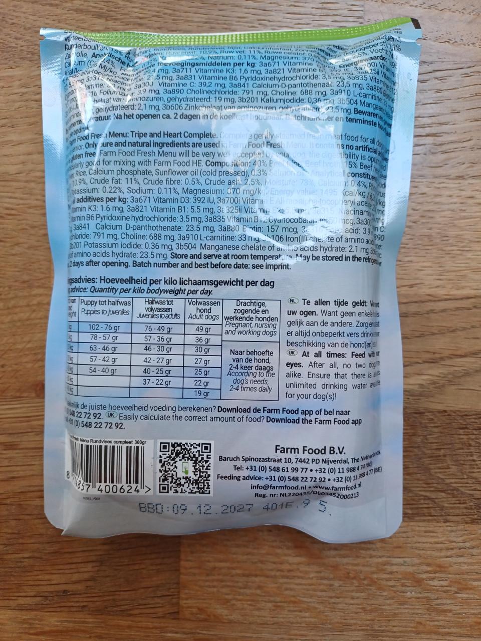NIEUW: Farmfood FreshMenu Pens & Hart / Rundvlees Compleet 300 g.