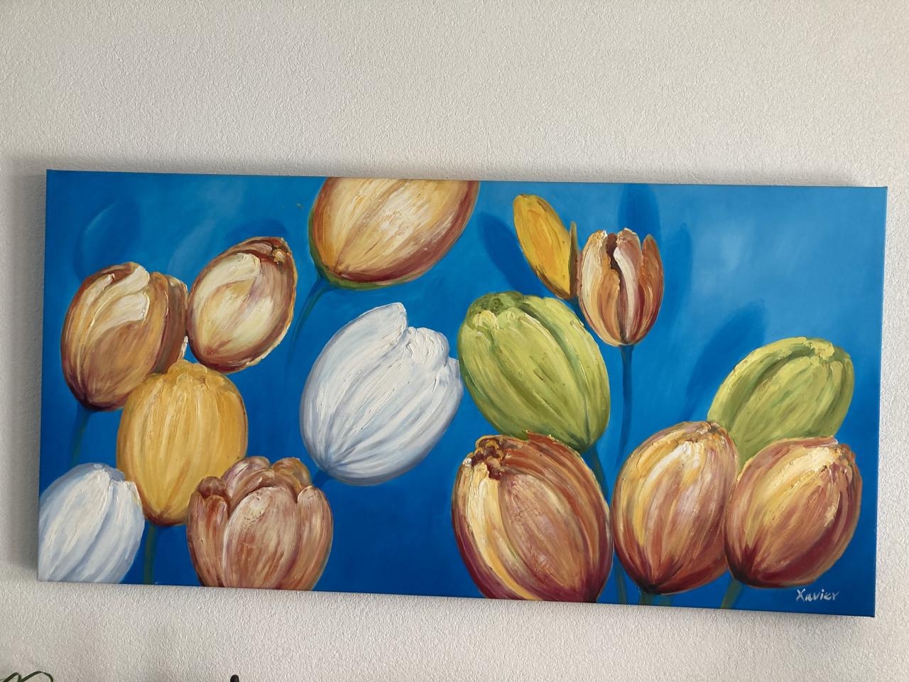 Vrolijk schilderij Canvas Tulpen