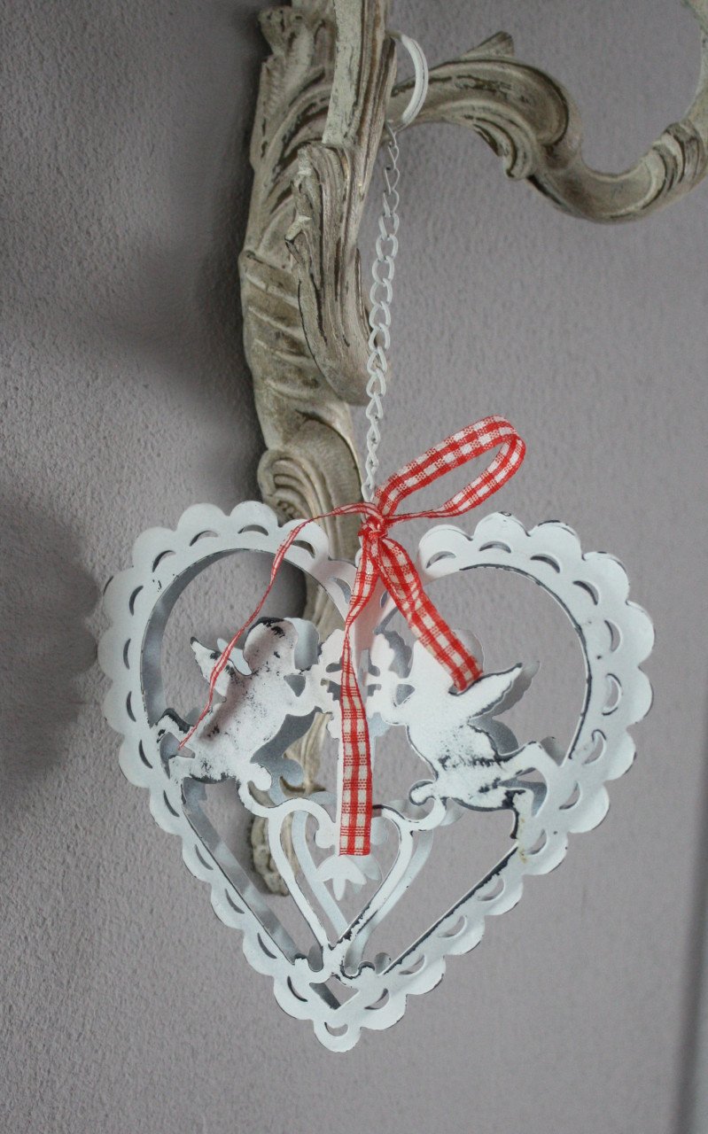 Metalen hart hanger wit met engeltjes