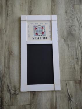 Prachtig wit houten memobord, krijtbord Sea Life. Zee bord.