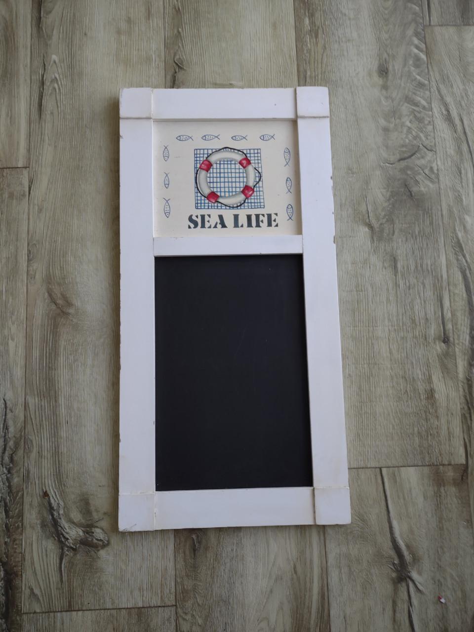 Prachtig wit houten memobord, krijtbord Sea Life. Zee bord.