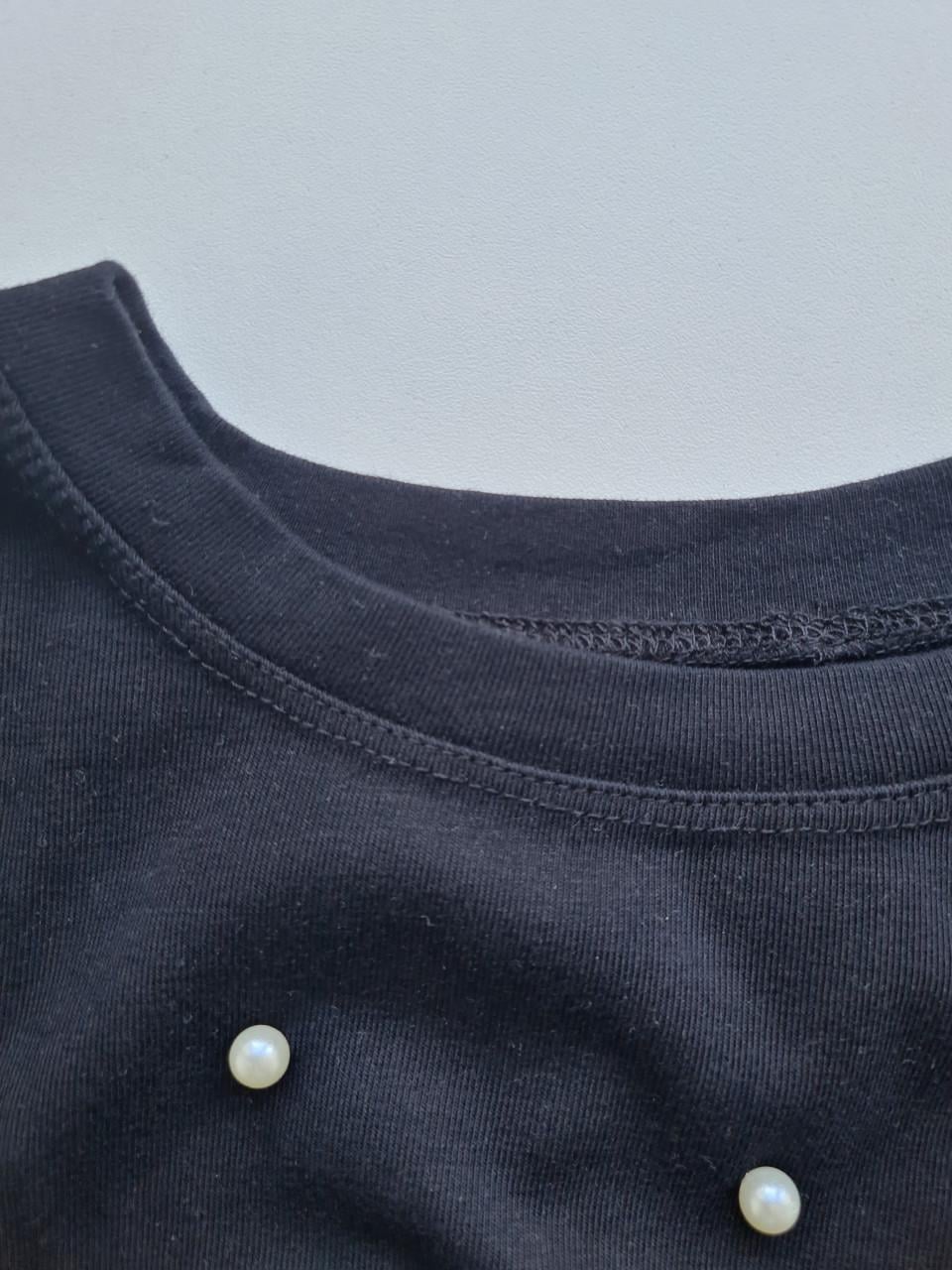 Zwart ophaal shirt met pareltjes Maat 128-134