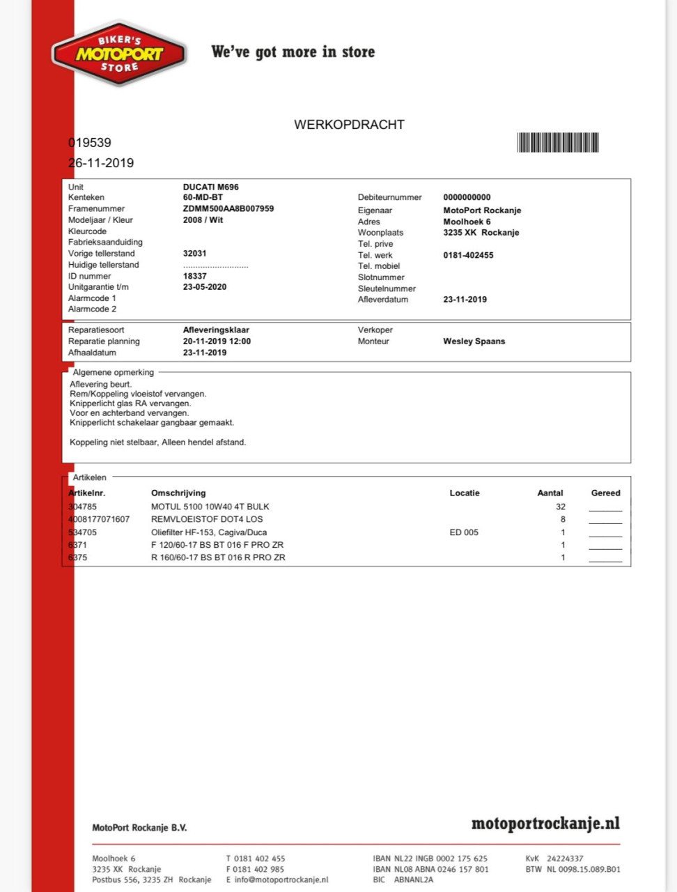 Ducati Monster 696+, 01-05-25 beurt gehad