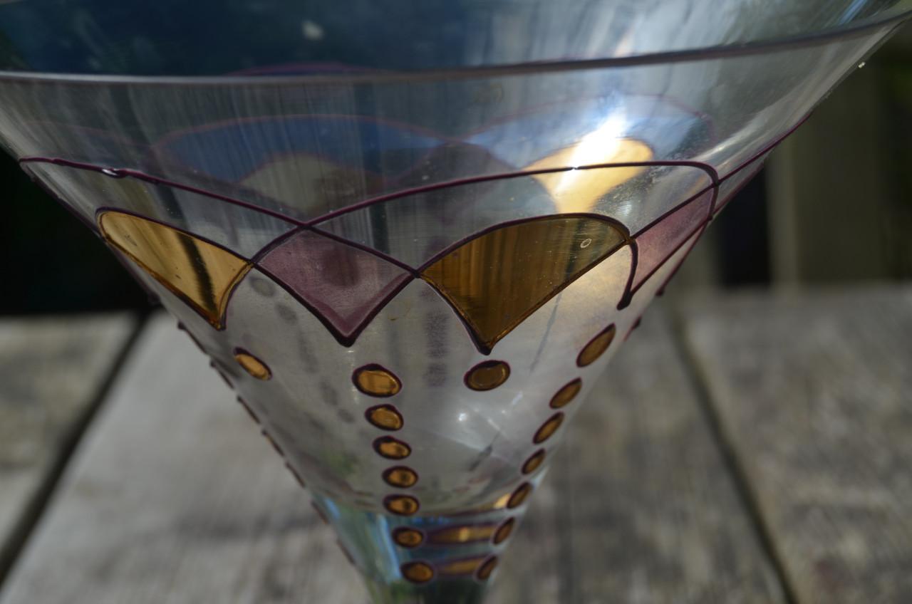 Fraai groot glas (?) schaaltje op voet, tazza, hoe heet zoiets?