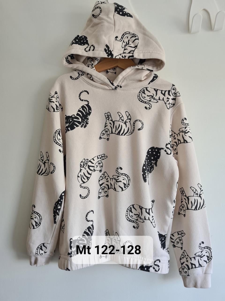 H&M Ecru hoodie met capuchon en tijgerprint Mt 122-128