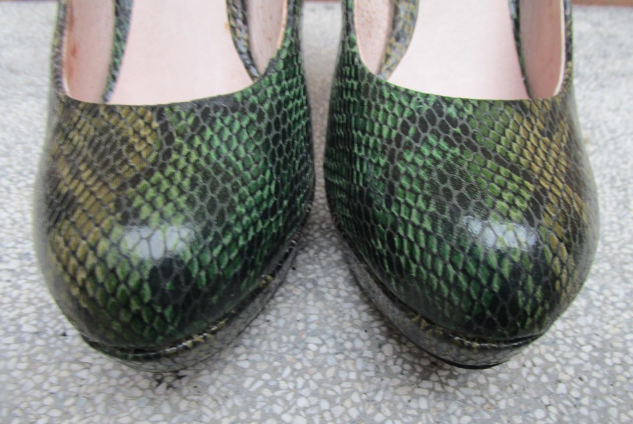 Groene slange leer hoge hakken high heels pumps maat 37.