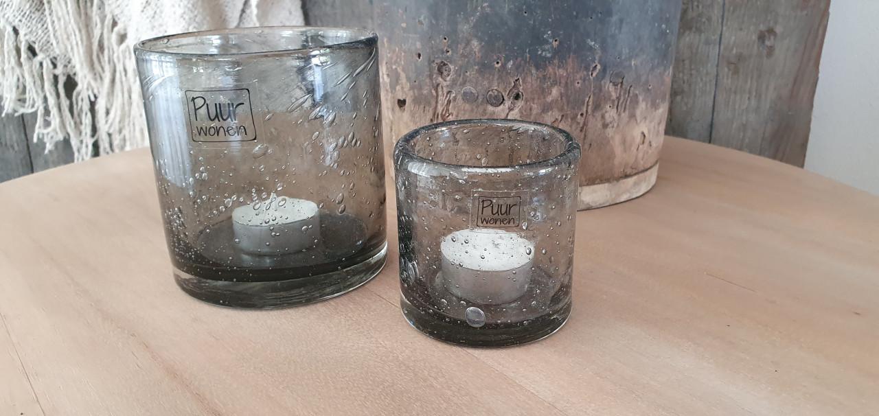 Puur Wonen windlichten grey bubbles  7/7 en 10/10