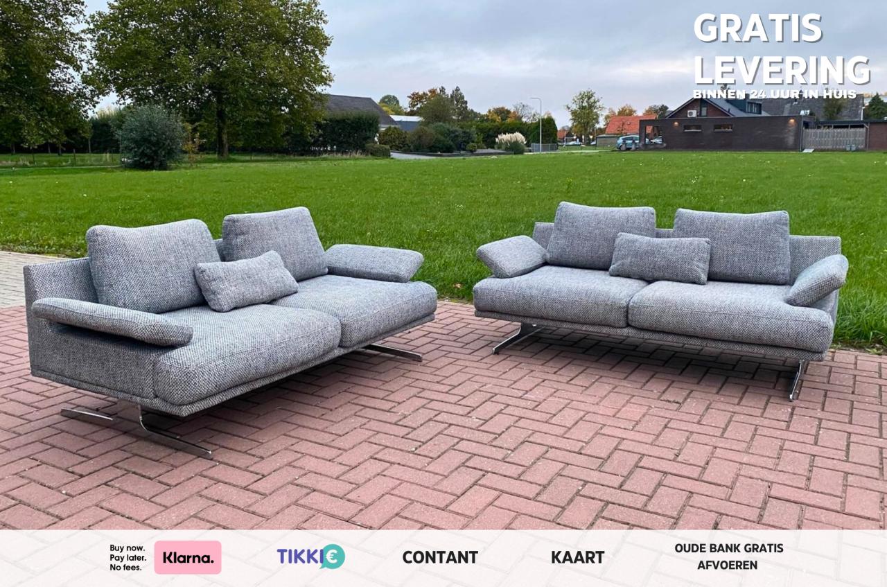 Montel 2x 2.5-zits Grijze Stoffen Bankenset-Gratis Levering NL