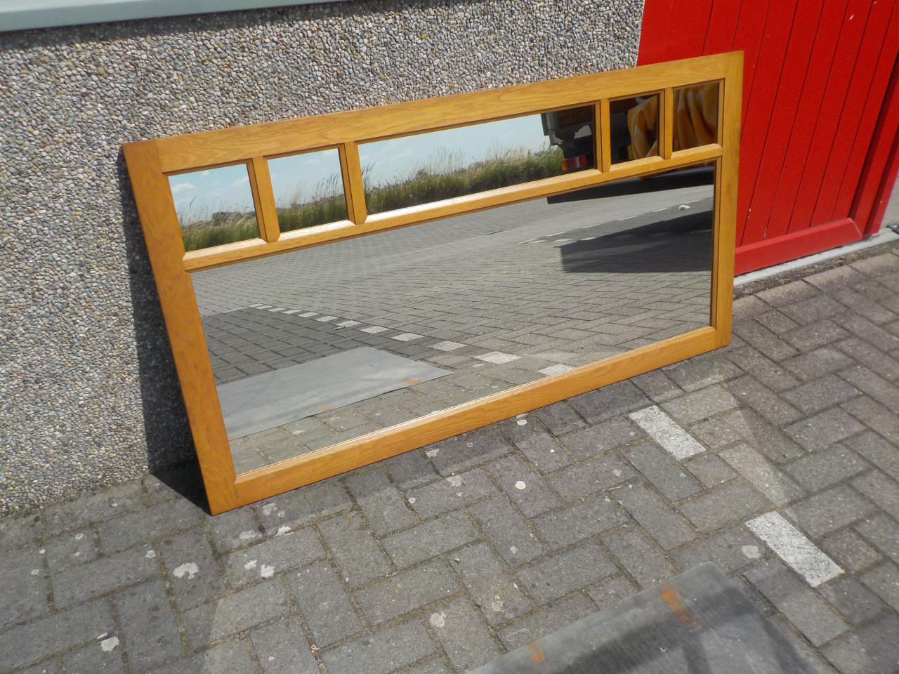 Grote massief blank eiken spiegel in vrijwel nieuw staat 150 x 80 cm