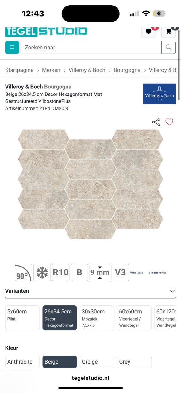 NIEUW Hexagon wandtegels Villeroy en Boch Bourgogna Decor Beige