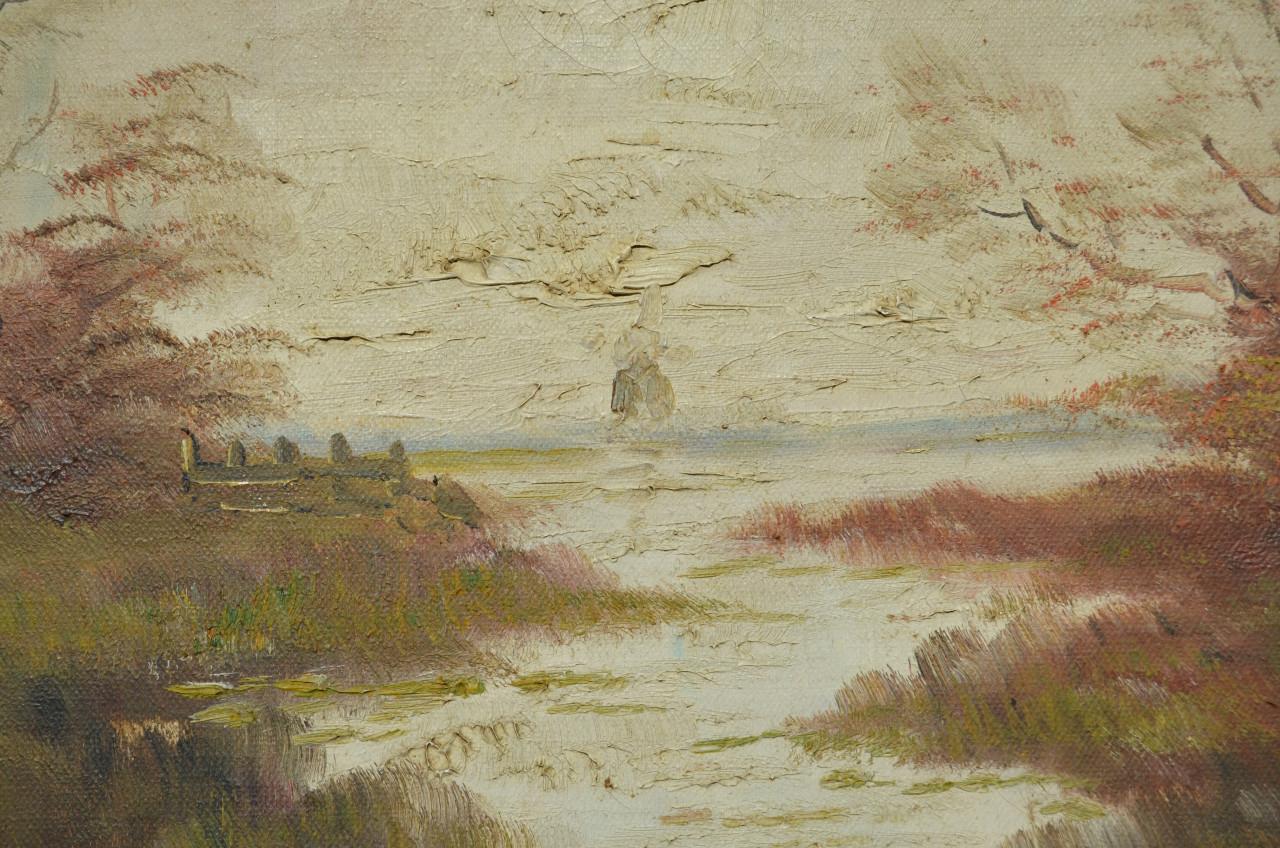 Nog een bootje in rivierlandschap, gesigneerd