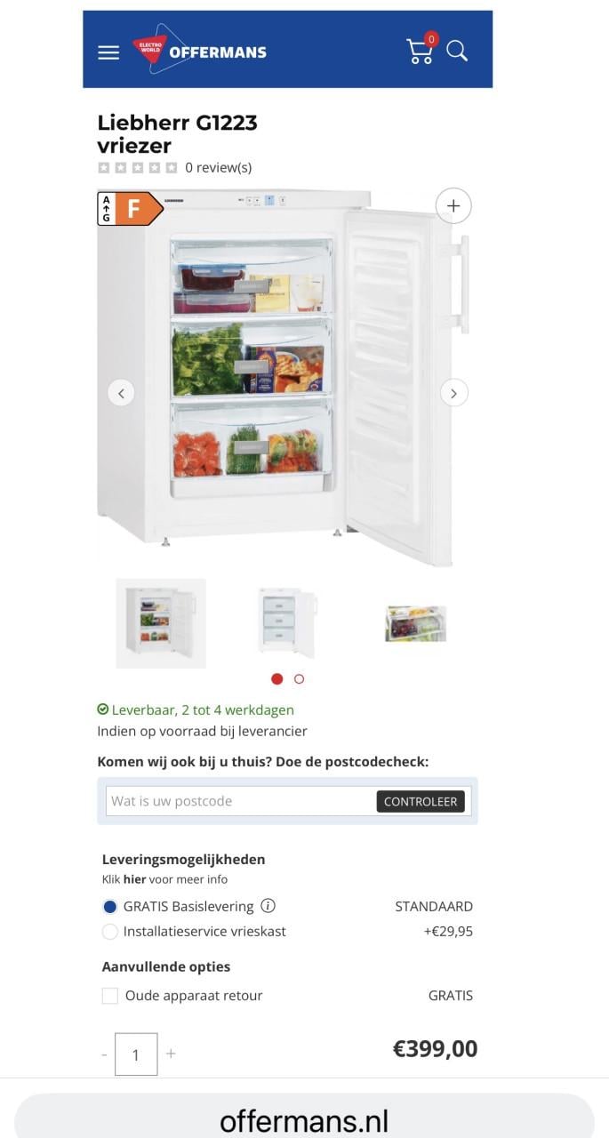 Nieuwe Liebherr G1223 vriezer 85x56 cm. 101 liter