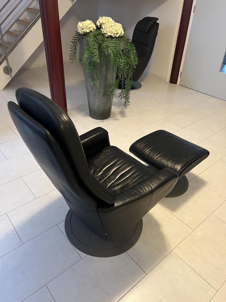 Lederen relaxfeauteuil met voetenbank