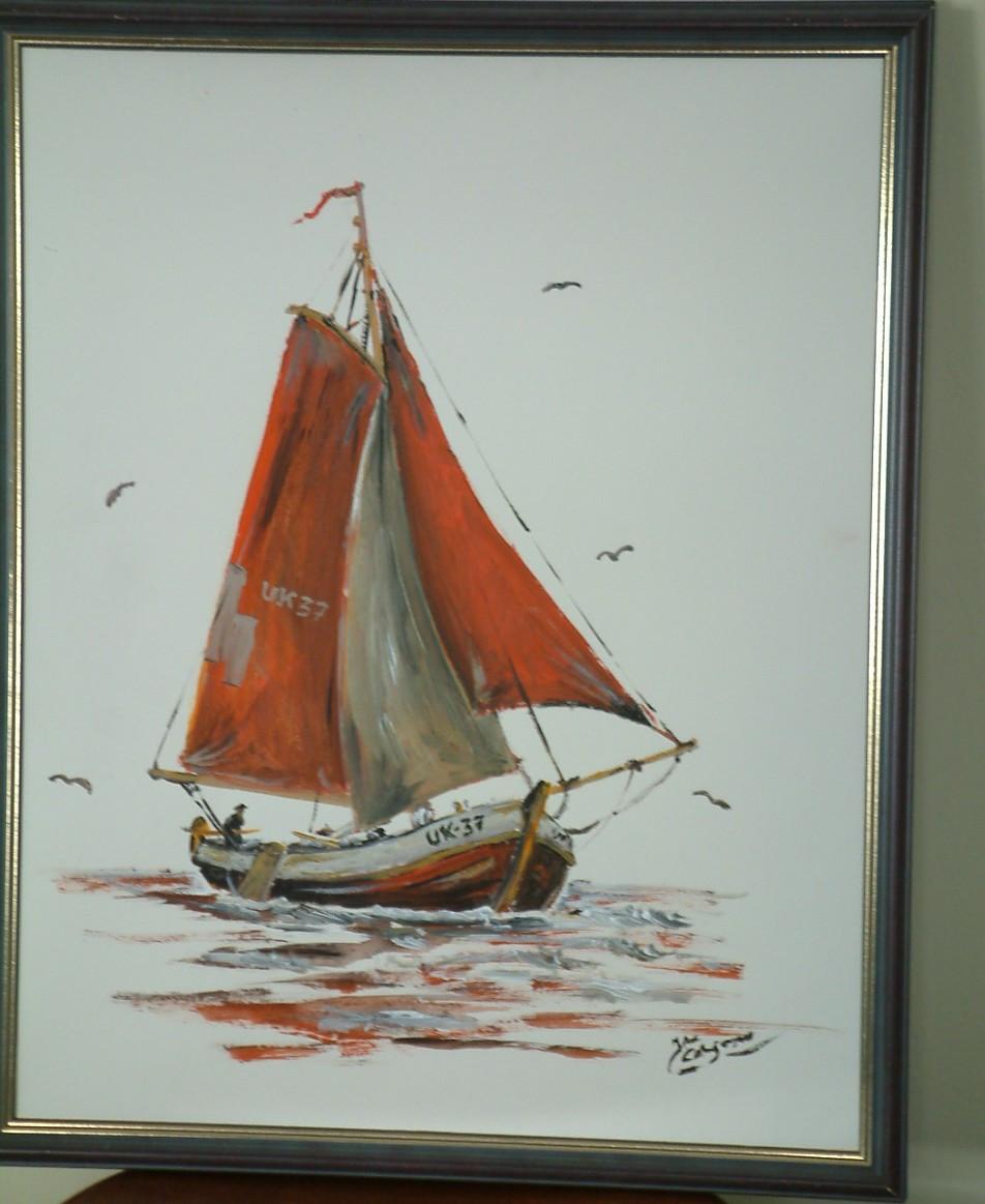 Acryl op etspapier met lijst 75 euro