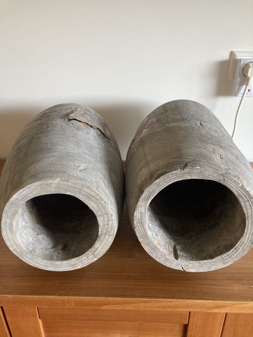 Set grote vazen grijs hout