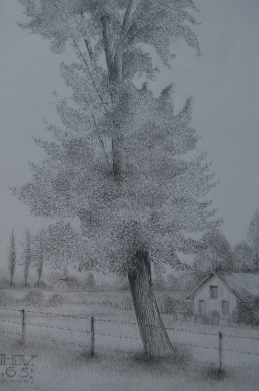10 x Hendrik Voskuijl (1893 - 1980) potloodtek. bomen (3) o.a. Ommen