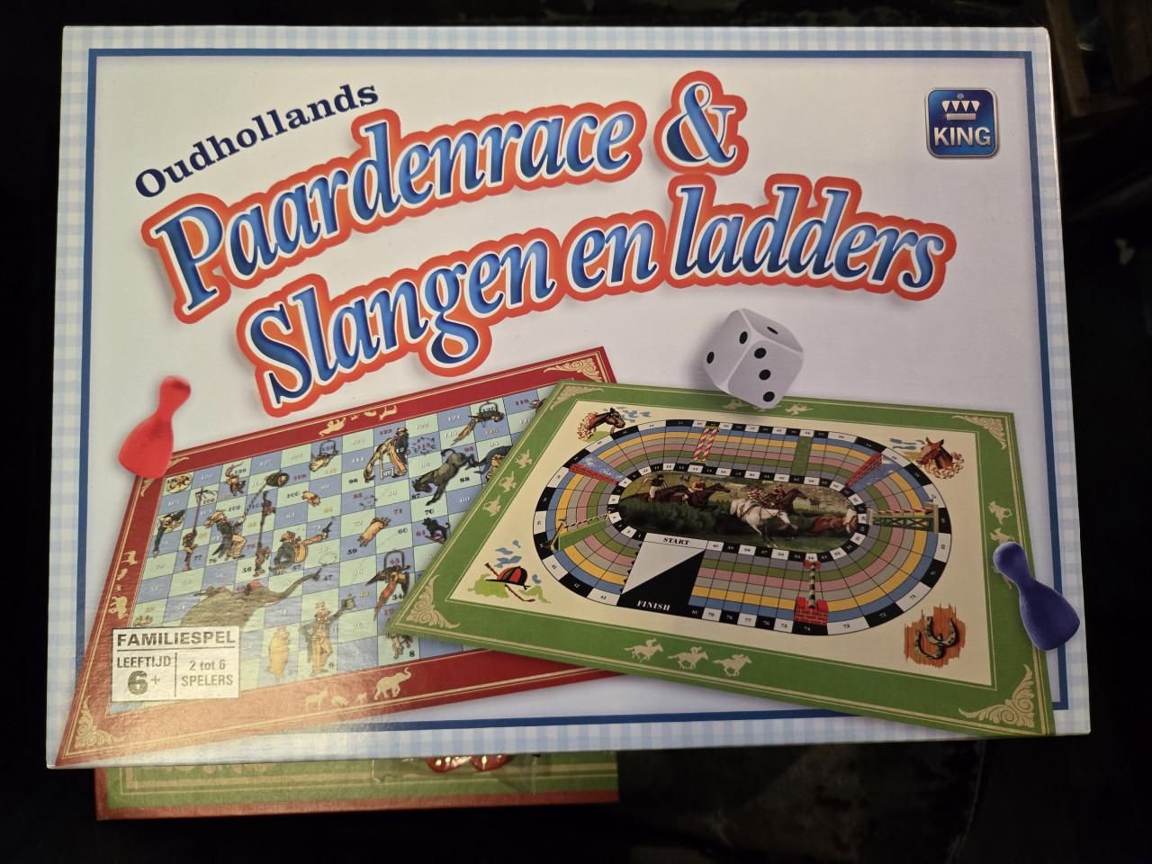 Vintage King Oudhollands Paardenrace & Slangen en Ladders bordspel. ZGAN