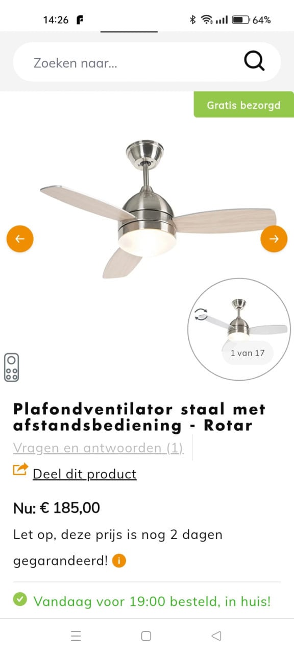 Plafondventilator met lamp