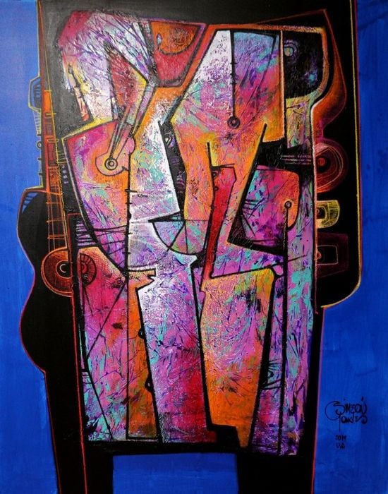 " Vestida en Rosa Andino ” Acrylschilderij van Simeon Gonzales 150 x 120 cm