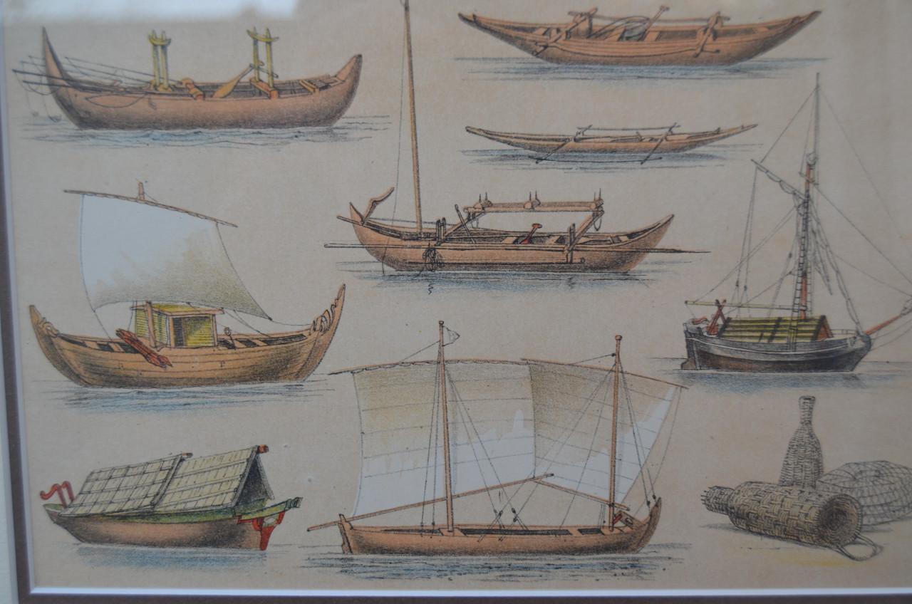 Gravure, aqua, dinges div. Mediterrane/Aziatische scheepjes