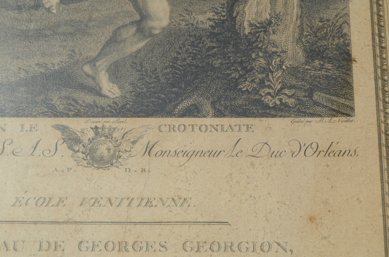 Franse gravure 'Milon le Crotoniate' coll. Duc d'Orleans