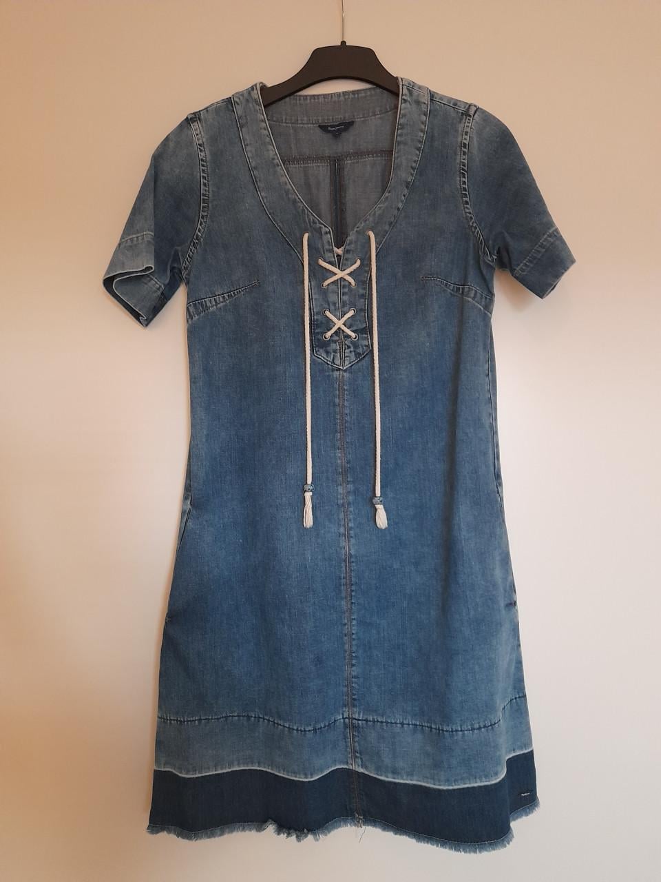 Blauwe jeans jurk touwtjes pepe jeans maat s