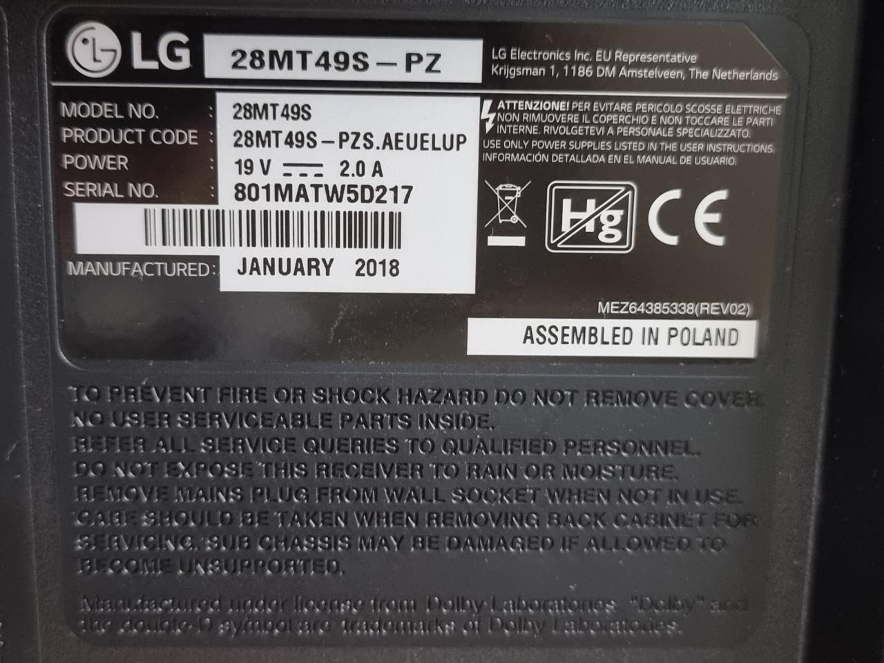 LG smart TV slaapkamer 28inch