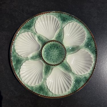 Longchamp Frankrijk antiek oesterbord, majolica aardewerk