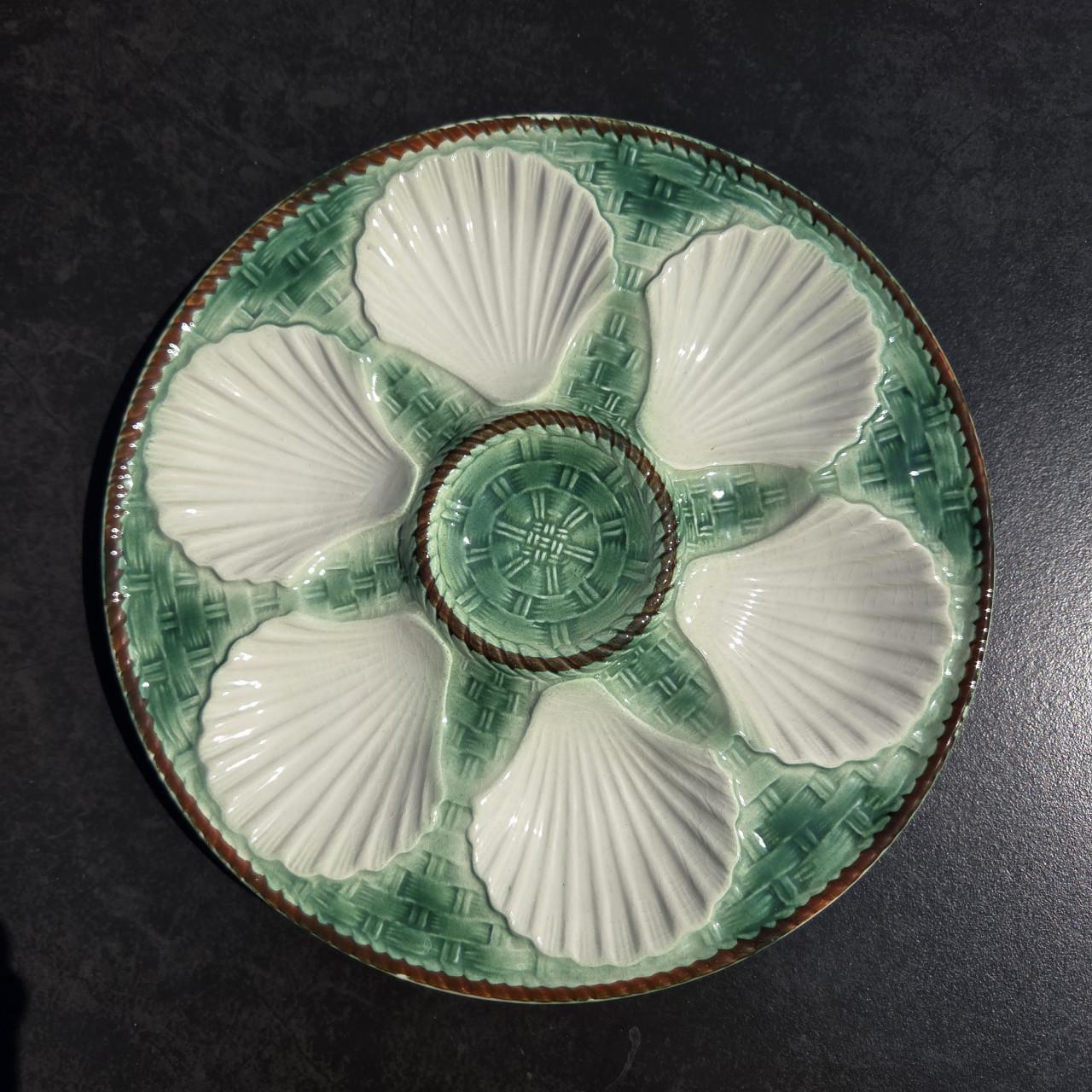 Longchamp Frankrijk antiek oesterbord, majolica aardewerk