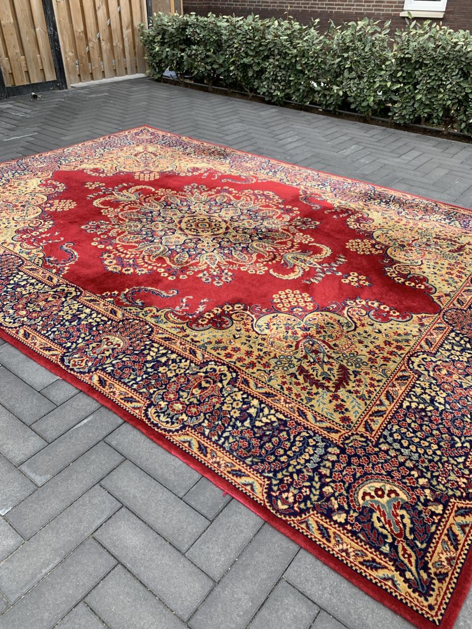 🥰Mooi Groot Rood-Okergeel Vintage Vloerkleed Zuiver Wol🥰