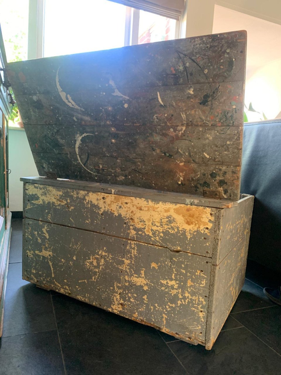 Prachtige vintage houten kist - oude brocante houten kist met deksel