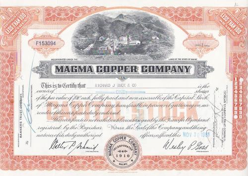 Oud Aandeel Magma Copper Company 1961