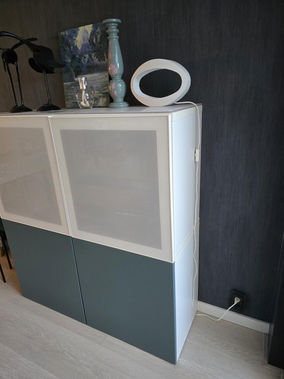 Twee kasten van Ikea hoogglans wit met petrol