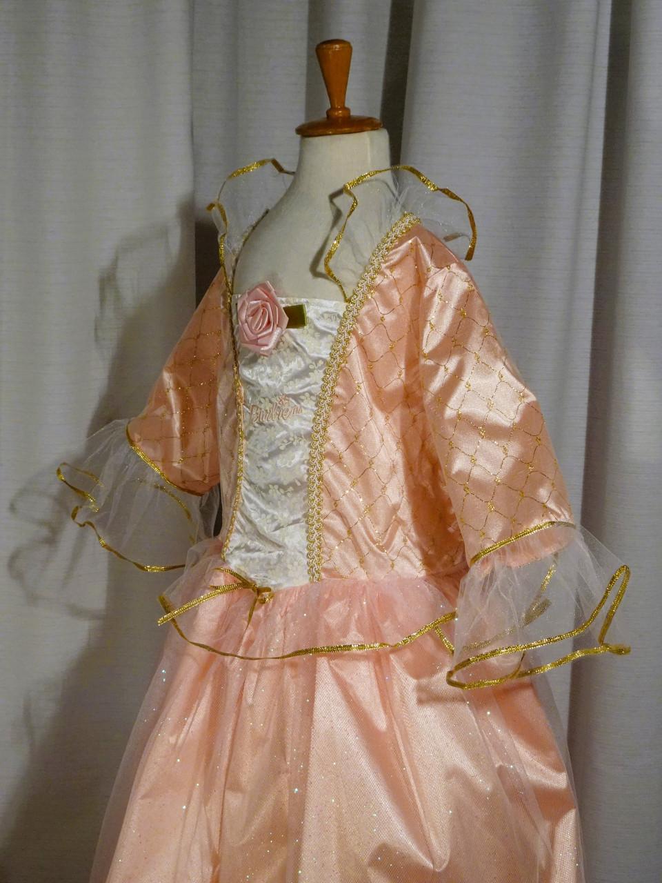 Nieuw ! Maat 128-134 Lange Zalmroze Barbie Prinsessenjurken + Kroon